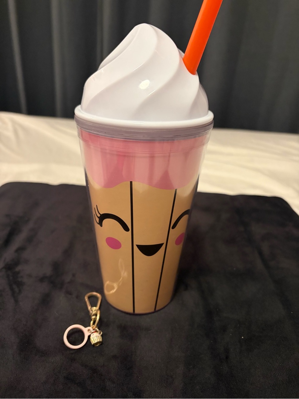 NWT Cute Kawaii Cup with Whip Lid and Straw - Pink, White, Tan